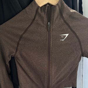 Vital Seamless Crop Zip Up Brown
